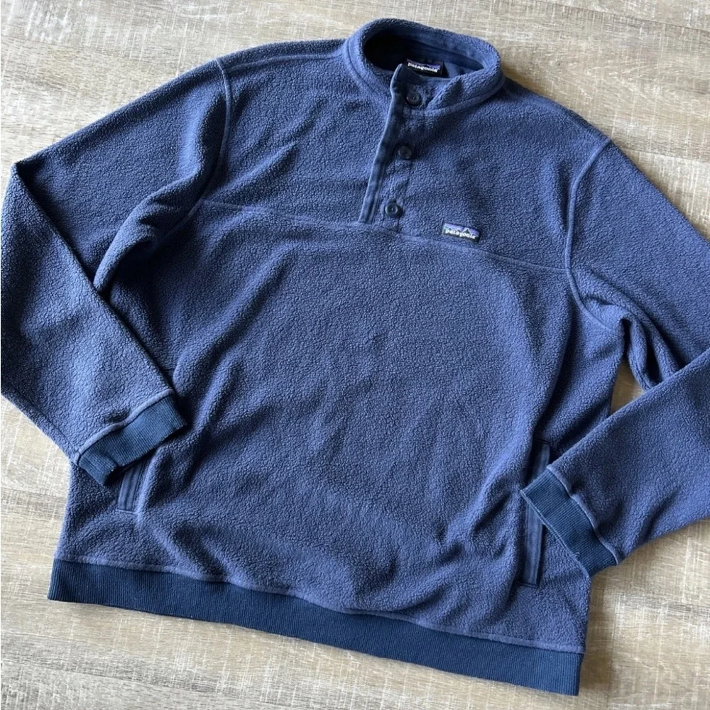 Patagonia Shearling button Fleece Pullover Mens XL Navy Blue Gorpcore Classic